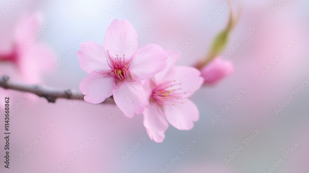 Delicate pink cherry blossoms bloom gracefully, showcasing nature's beauty against a soft, blurred background. Delicate pink cherry blossoms bloom gracefully, showcasing nature's beauty against a soft, blurred background.