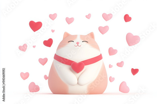 Wallpaper Mural Cute cartoon cat surrounded by hearts, expressing joy and love Torontodigital.ca