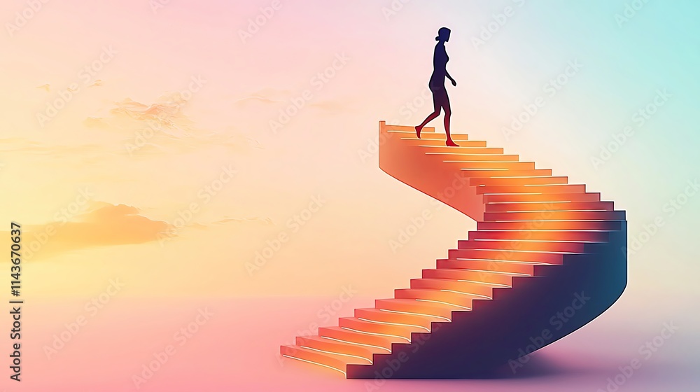 custom made wallpaper toronto digitalA silhouette walking up a glowing abstract staircase.