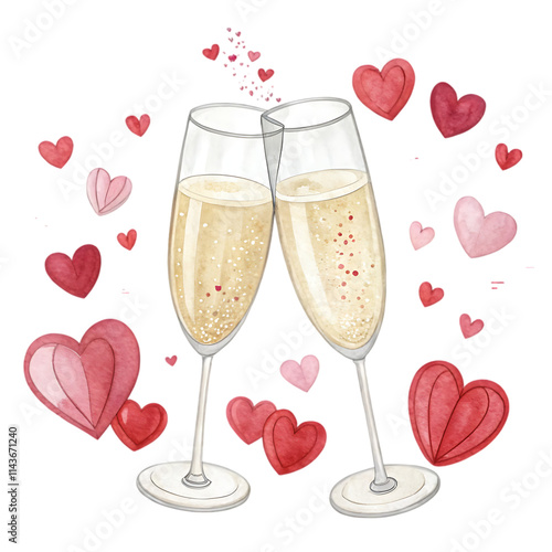Two glasses of champagne with heart shaped splashes