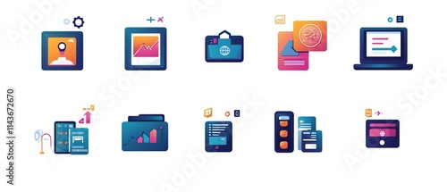 Connected fintech icons, financial technology services, digital banking, mobile payments, vector illustration with vibrant colors and futuristic design photo