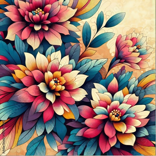 Wallpaper Mural Abstract Blooms A vibrant illustration of abstract flowers in bo Torontodigital.ca