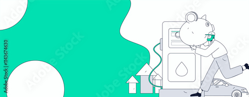 Vector Internet operation hand-drawn illustration of people getting discounts for refueling their cars
