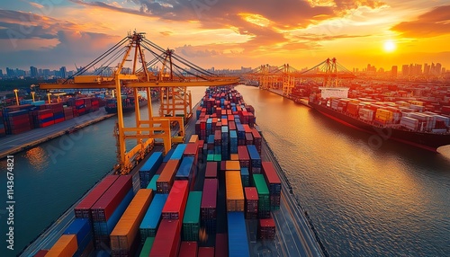 Wallpaper Mural Global trade and supply chain connections, intricate web linking industries across continents, vibrant and sleek digital visualization, high resolution, cinematic perspective Torontodigital.ca