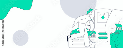 Vector Internet operation hand-drawn illustration of people getting discounts for refueling their cars
