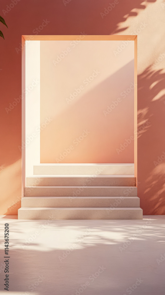 Bright and airy architectural space featuring elegant steps and soft shadows in natural light Bright and airy architectural space featuring elegant steps and soft shadows in natural light