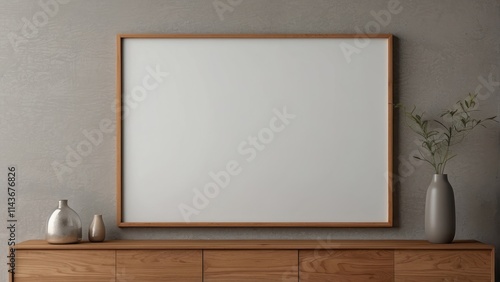Modern Wooden Frame Blank Canvas Decorates Wall