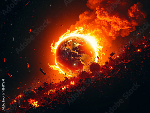 Earth Engulfed in Flames A Planet on Fire and Crumbling photo