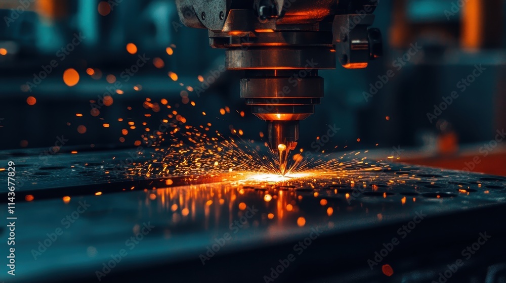 CNC Machine Cutting Metal with Precision and Spark Effects Close-Up CNC Machine Cutting Metal with Precision and Spark Effects Close-Up