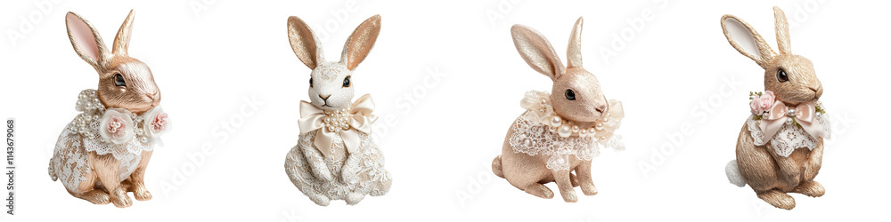 Obraz premium Adorable Plush Rabbit Figurines Sitting With Easter