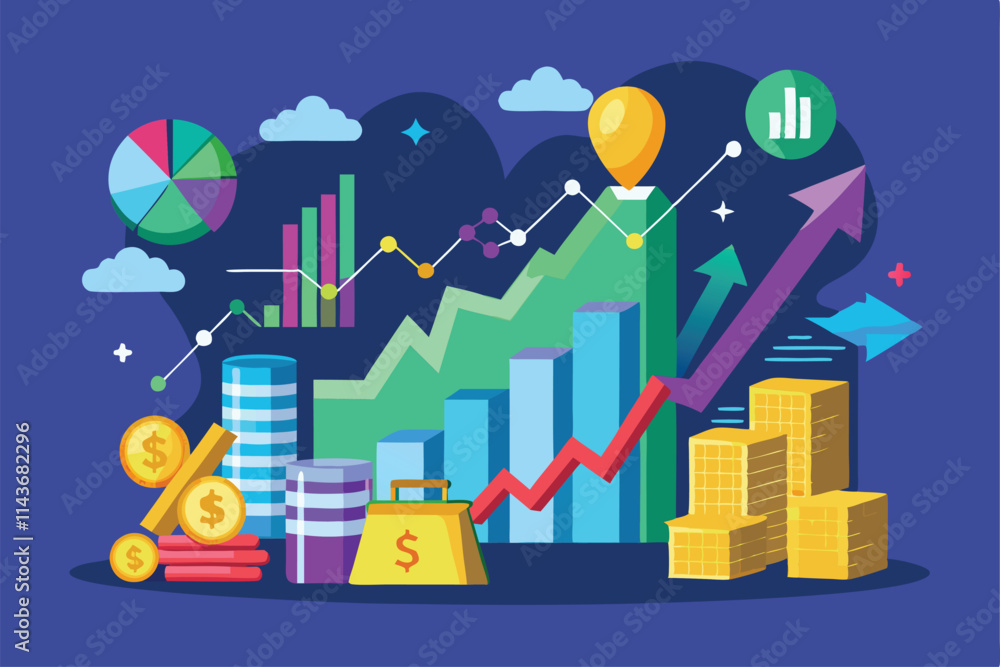 The digital artwork showcases currency, charts, and graphs representing trading activity and market trends Popular trading business with no significant growth. The digital artwork showcases currency, charts, and graphs representing trading activity and market trends Popular trading business with no significant growth.