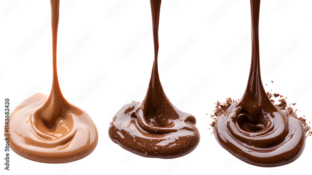Set of liquid chocolate in various flowing forms, isolated on white Set of liquid chocolate in various flowing forms, isolated on white