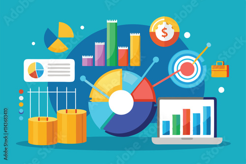 Illustration showcases various charts and graphs used in analyzing business data over time Prospective business data, simple illustration