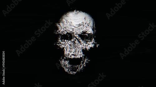 Skull animation with black and white abstract transition effect. 4K quality footage