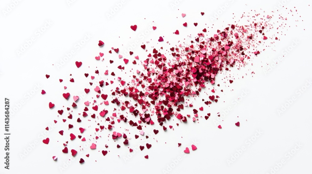 Red Heart Confetti Scattered on White Background - Valentine's Day Design Red Heart Confetti Scattered on White Background - Valentine's Day Design