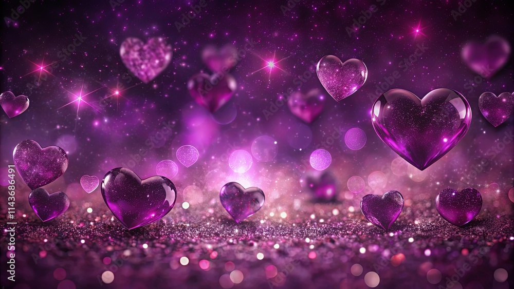 A Sparkling Galaxy of Purple Hearts on Glitter A Sparkling Galaxy of Purple Hearts on Glitter