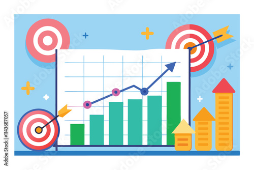 The sales target schedule displays flat trends alongside varying performance metrics in a colorful chart Sales target schedule is trending flat.