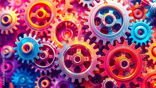 Colorful Interlocking Gears Mechanical System photo