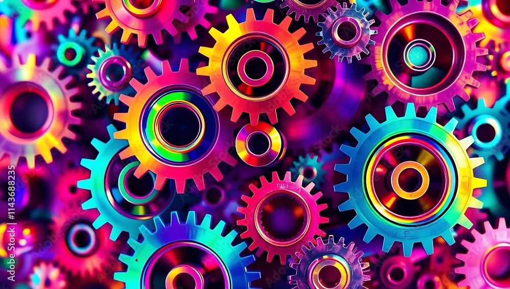 Vibrant Colorful Interlocking Gears Rotating System Vibrant Colorful Interlocking Gears Rotating System