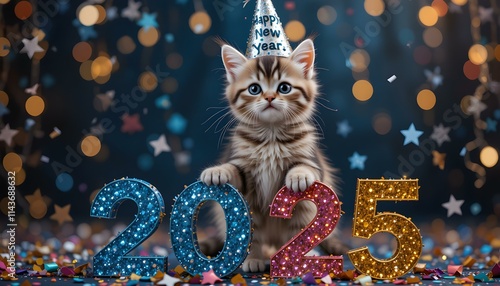 cat with colorful 2025 icon