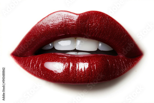 A close up of a woman's mouth with red lipstick photo