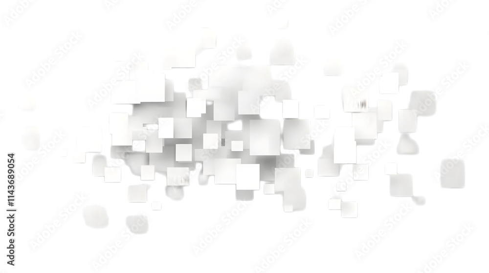 White digital pixel squares arranged in a geometric overlay, isolated on transparent White digital pixel squares arranged in a geometric overlay, isolated on transparent