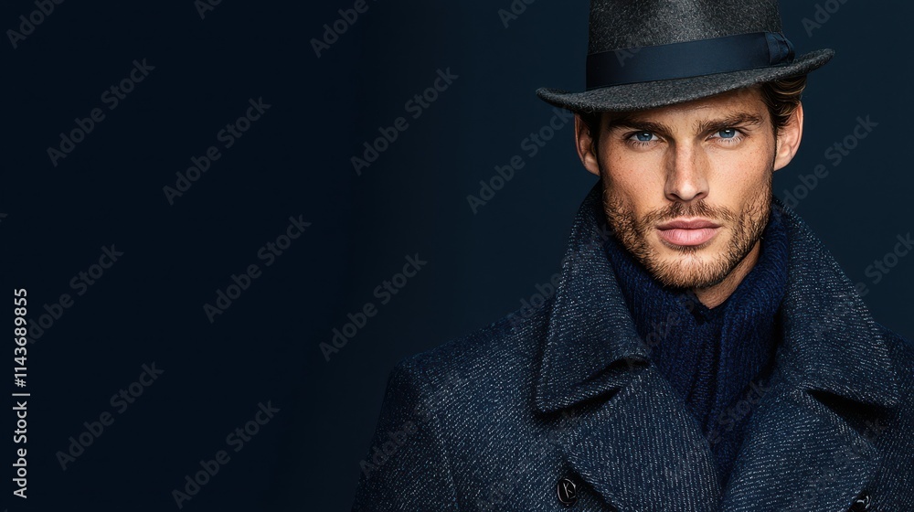 Stylish male model posing in a chic double-breasted winter coat urban setting fashion photography modern environment close-up viewpoint for seasonal trends Stylish male model posing in a chic double-breasted winter coat urban setting fashion photography modern environment close-up viewpoint for seasonal trends