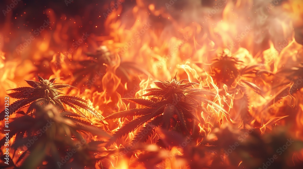 Fototapeta premium Burning peat bogs. Burning grass close up. Forest fire. Disaster, large-scale forest fires. Ecology concept. Environmental pollution.