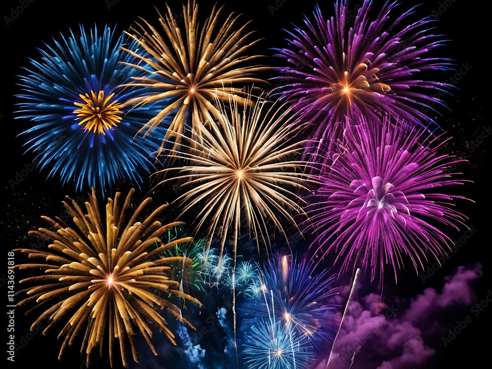 Fototapeta premium Some colourful fireworks in the night sky
