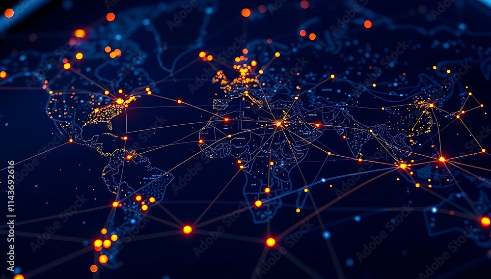 Global Network Connections Illuminated World Map Global Network Connections Illuminated World Map
