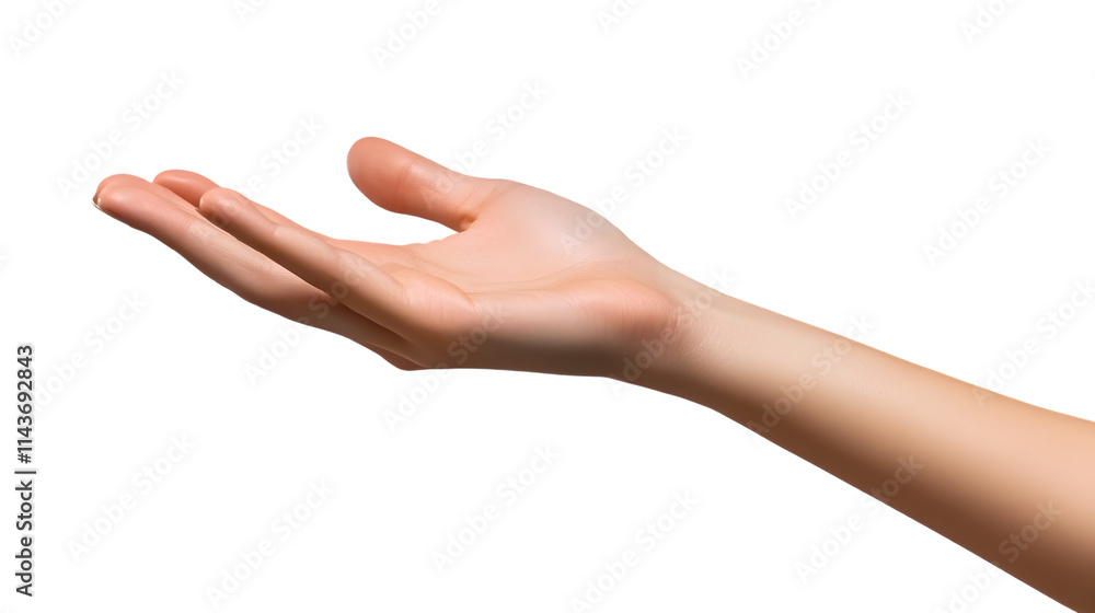 Young female hand with palm open, flat pose, isolated on transparent Young female hand with palm open, flat pose, isolated on transparent