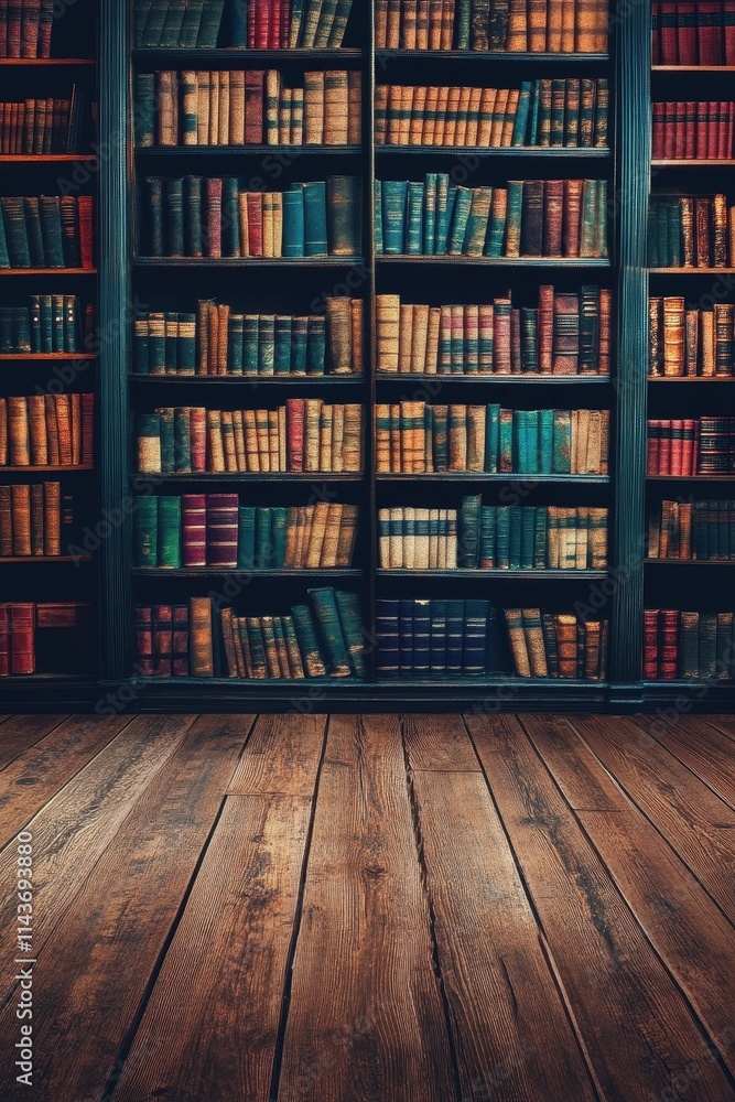 Antique Bookshelves Filled With Aged Leather Bound Books Antique Bookshelves Filled With Aged Leather Bound Books