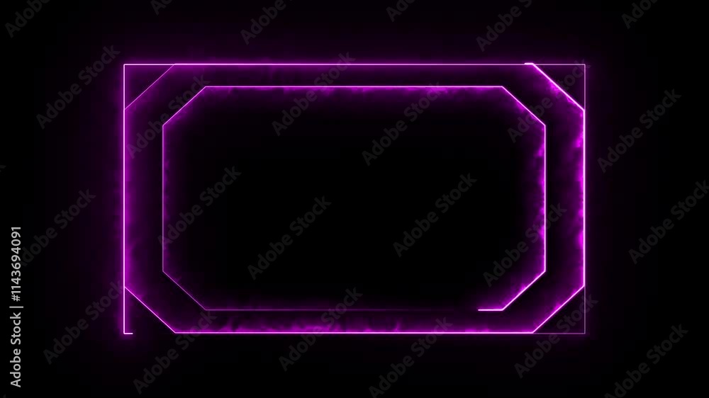 Neon light frame ,glowing and futuristic frame ,on the black screen . Neon light frame ,glowing and futuristic frame ,on the black screen .