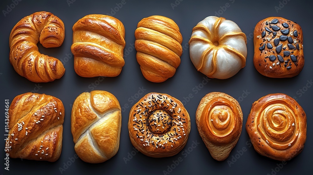 Cafe Pastries Icon Sheet - Delightful Game Asset with Clay-Rendered Pastries, Oily and Shiny Textures, Bevelled Smooth Rendering in Hearthstone-Inspired Style Cafe Pastries Icon Sheet - Delightful Game Asset with Clay-Rendered Pastries, Oily and Shiny Textures, Bevelled Smooth Rendering in Hearthstone-Inspired Style