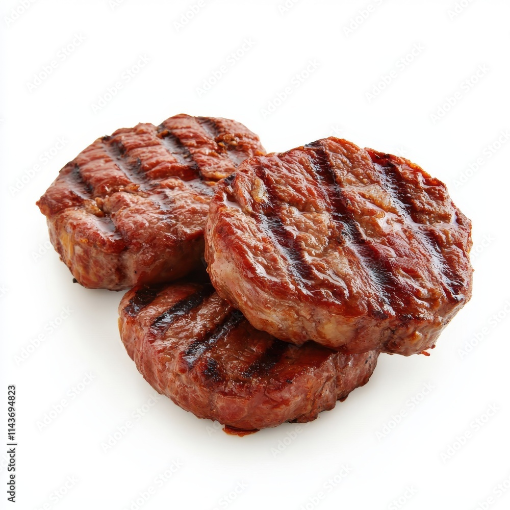 Grilled burger beef meat isolated on white background Grilled burger beef meat isolated on white background