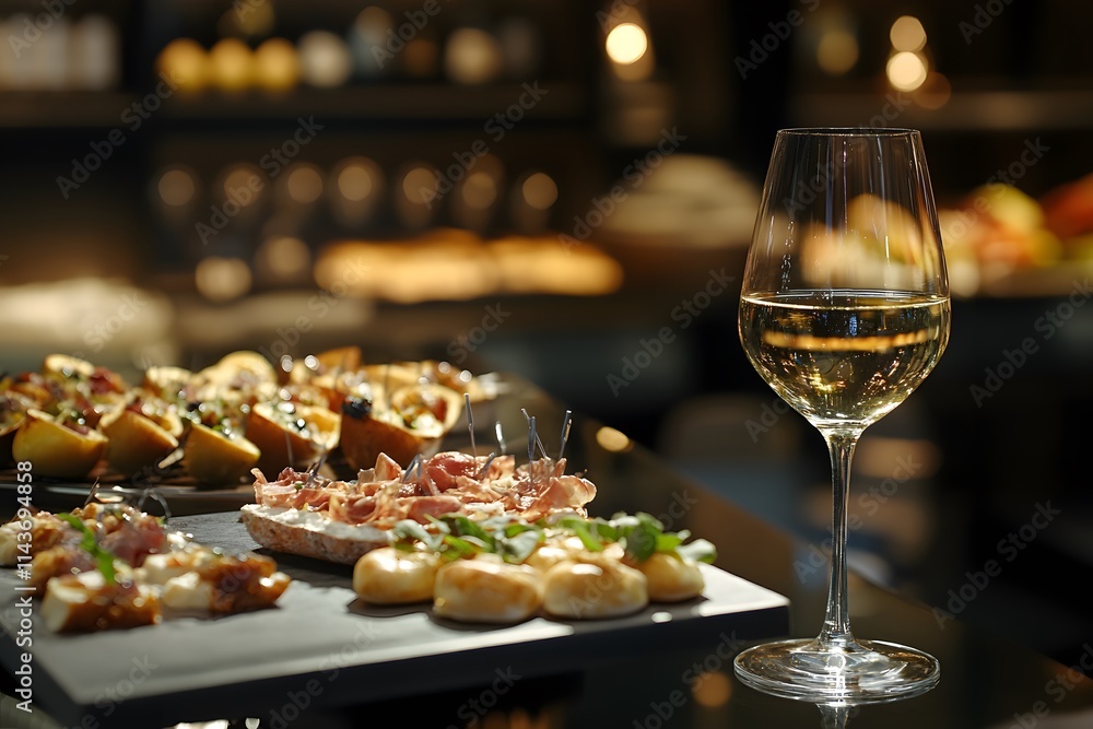 Delicious Appetizers and White Wine in a Luxurious Setting Delicious Appetizers and White Wine in a Luxurious Setting