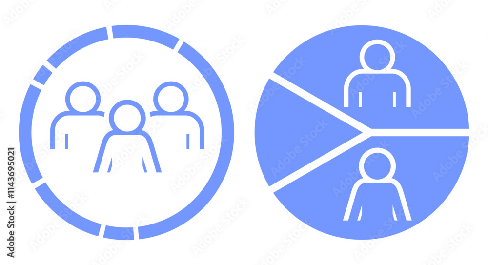 Ratio of men to women, pie chart. Population infographics. Circle diagram. Flat vector illustration isolated on white background. Ratio of men to women, pie chart. Population infographics. Circle diagram. Flat vector illustration isolated on white background.