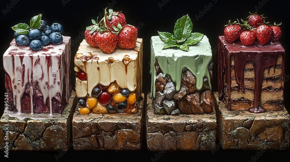 Cafe Pastries Icon Sheet - Delightful Game Asset with Clay-Rendered Pastries, Oily and Shiny Textures, Bevelled Smooth Rendering in Hearthstone-Inspired Style Cafe Pastries Icon Sheet - Delightful Game Asset with Clay-Rendered Pastries, Oily and Shiny Textures, Bevelled Smooth Rendering in Hearthstone-Inspired Style