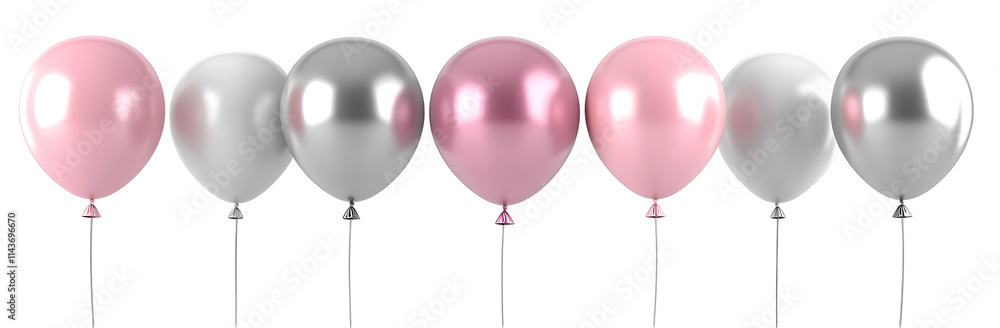 Pink & Silver Balloons Isolated on White Background Pink & Silver Balloons Isolated on White Background