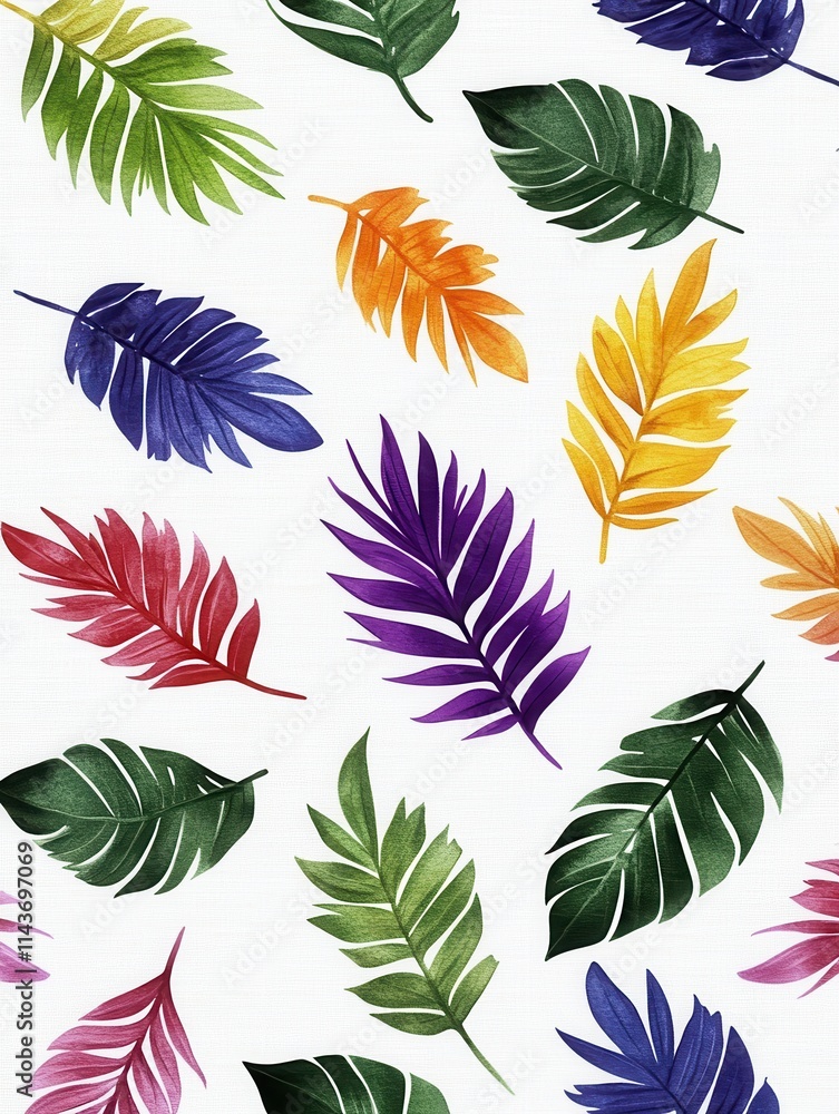 Obraz premium Vibrant leaf patterns nature digital art colorful leaves aesthetic design creative background