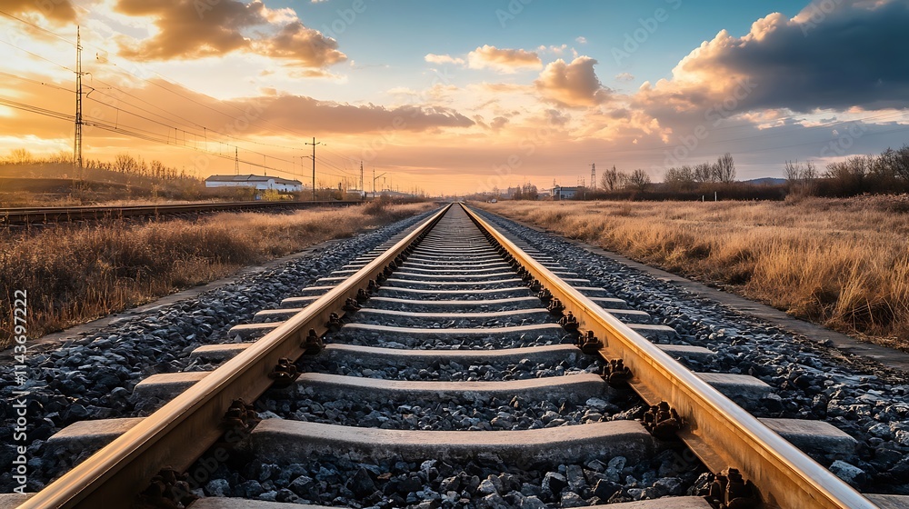 Sunset over Railroad Tracks. Concept of journey, travel, and transportation. Sunset over Railroad Tracks. Concept of journey, travel, and transportation.