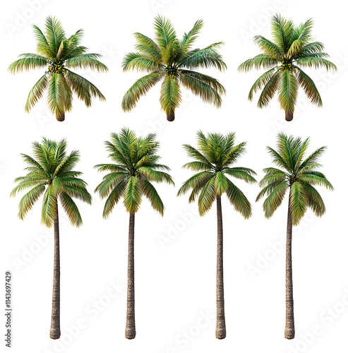 Collection of Coconut Palm Trees Isolated on White Background photo