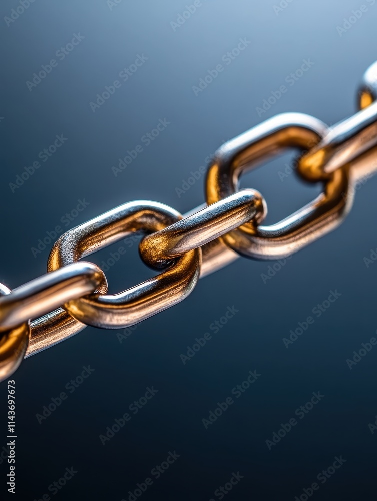 Fototapeta premium Connecting links close-up of metal chain links industrial setting macro photography focused concept