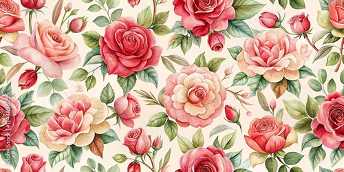 Romantic Watercolor Rose Floral Pattern Design for Fabrics and Papers