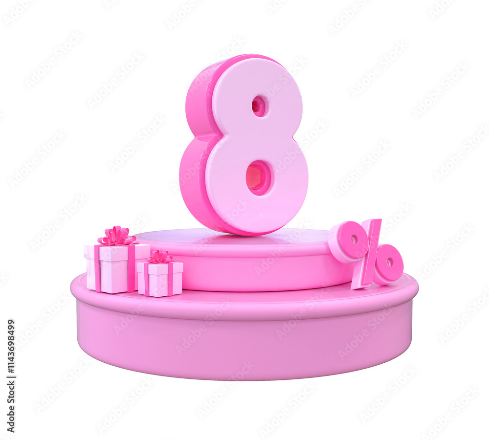 8 Percent Off 3D Pink Discount On Podium 8 Percent Off 3D Pink Discount On Podium