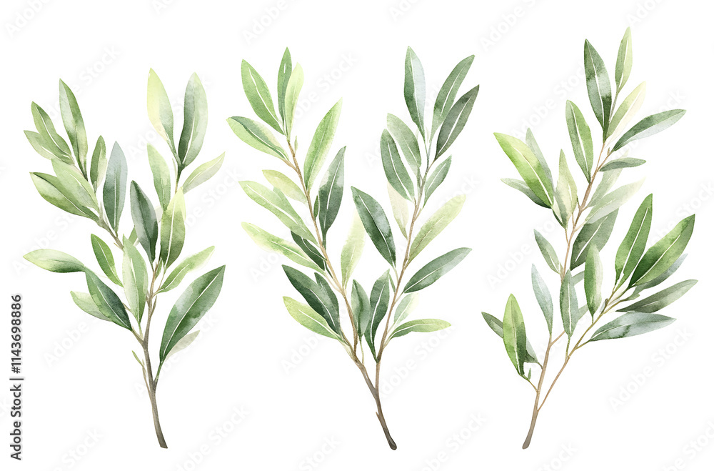 custom made wallpaper toronto digitalWatercolor Olive Branches, Leaves, Greenery, Isolated on White Background, Botanical Illustration, Design Elements, Transparent PNG