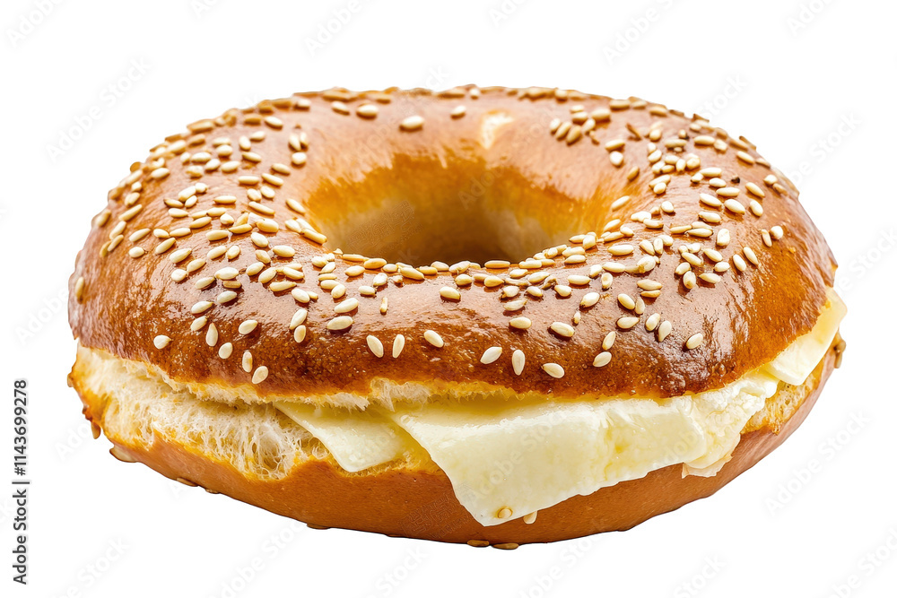 a freshly baked sesame bagel with a slice of cheddar cheese a freshly baked sesame bagel with a slice of cheddar cheese
