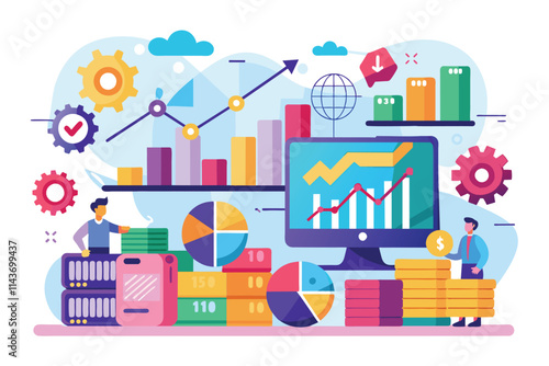 A colorful display of trade data featuring charts, graphs, and various data sets in a modern workspace trade data, simple picture