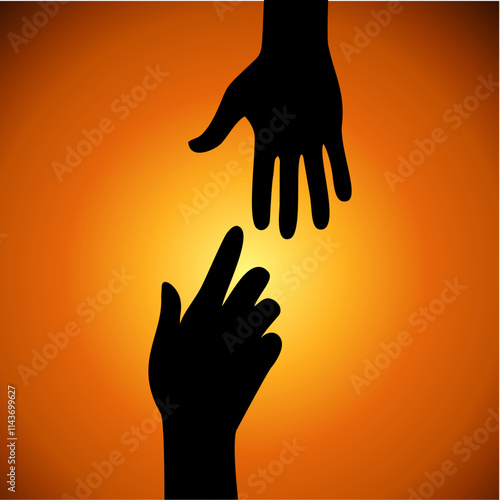 Silhouette of human hands helping each other