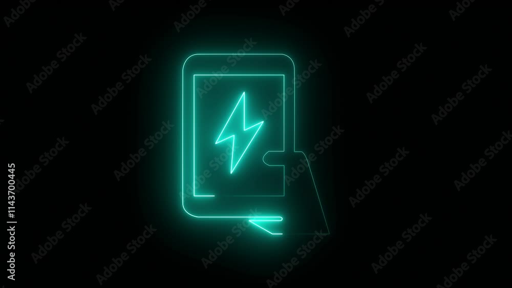 Lightning blinking bolt symbol Neon glowing battery charging icon with mobile concept. Neon smart phone icon Red color phone Status Sign with black background. Neon glow Looping battery charging icon Lightning blinking bolt symbol Neon glowing battery charging icon with mobile concept. Neon smart phone icon Red color phone Status Sign with black background. Neon glow Looping battery charging icon